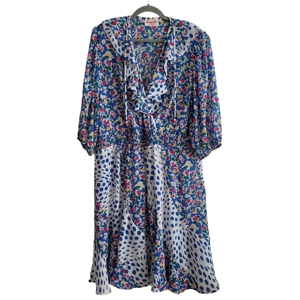 VTG Assorti Susan Freis Floral Ruffle‎ Twirly Dress